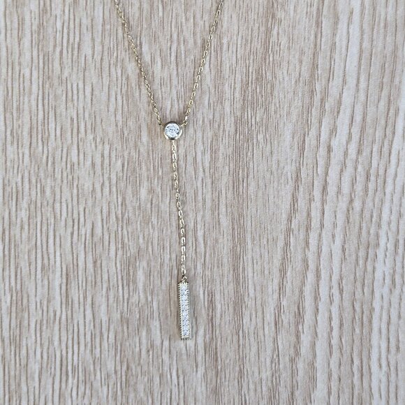 New Lulus Gold Rhinestone Drop Necklace Sterling Silver Chain Adjustable NWT - Picture 8 of 17